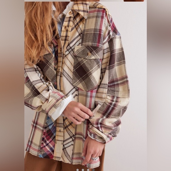 Free People PATCHED UP PLAID Shirt S - Picture 4 of 11